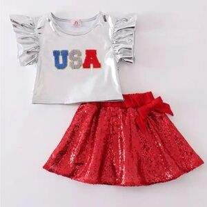 Silver USA Top and Red Sequin Skirt Set